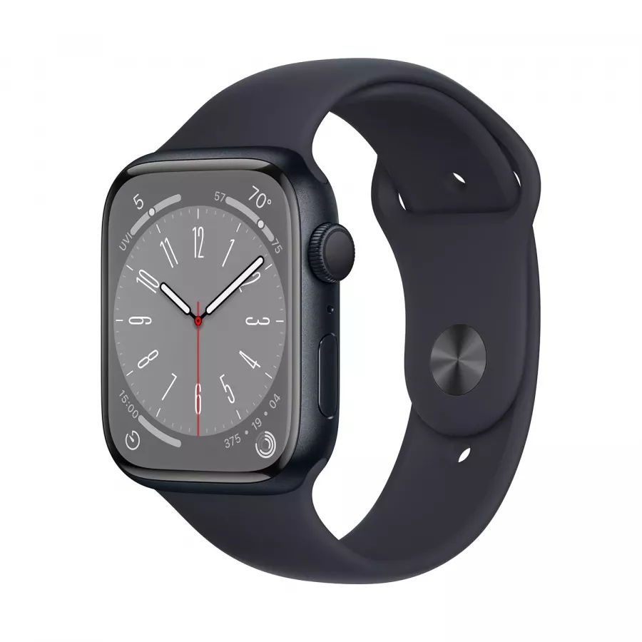 Apple Watch Series 8 45mm, алюминий «тёмная ночь», спортивный ремешок цвета «тёмная ночь» M-L. Вид 1