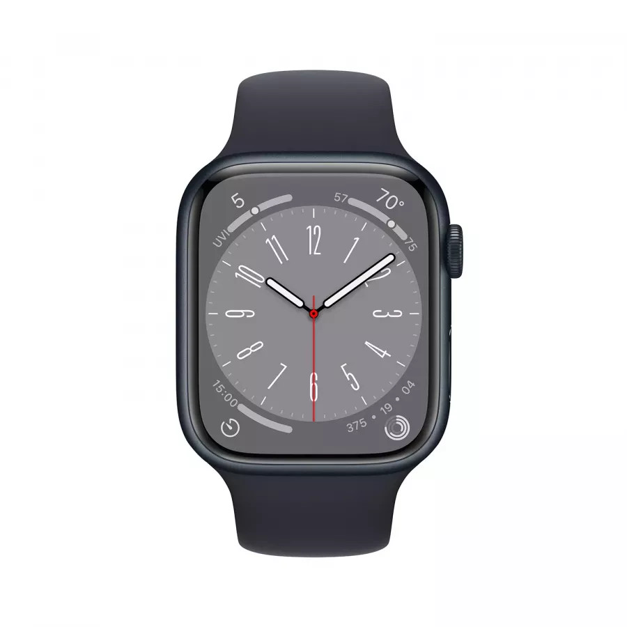 Apple Watch Series 8 45mm, алюминий «тёмная ночь», спортивный ремешок цвета «тёмная ночь» M-L. Вид 2