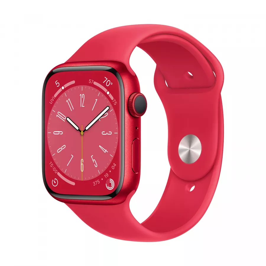 Apple Watch Series 8 45mm, красный алюминий, спортивный ремешок красного цвета. Вид 1