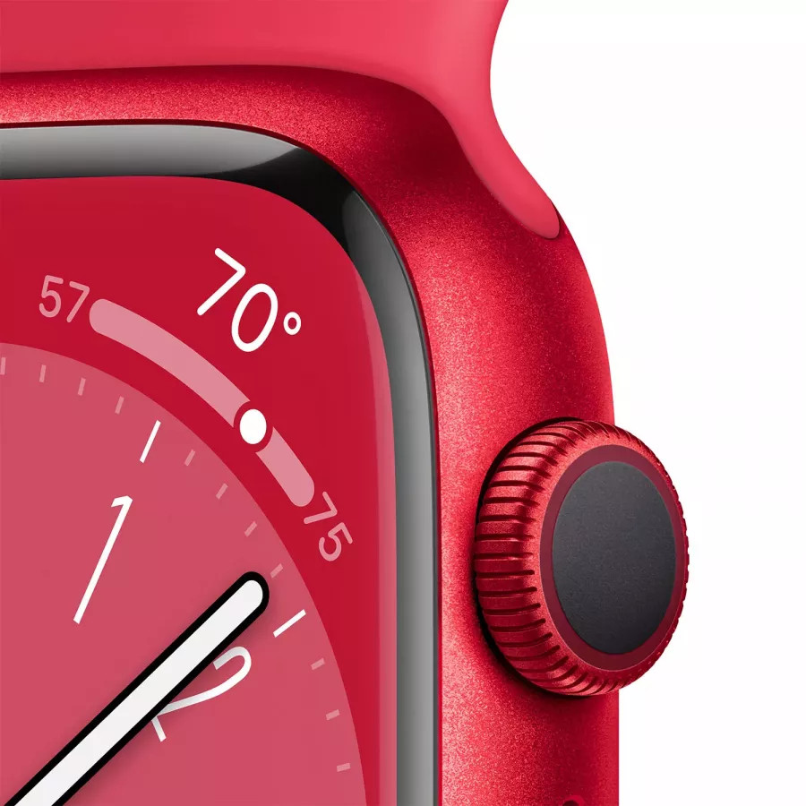 Apple Watch Series 8 45mm, красный алюминий, спортивный ремешок красного цвета. Вид 3
