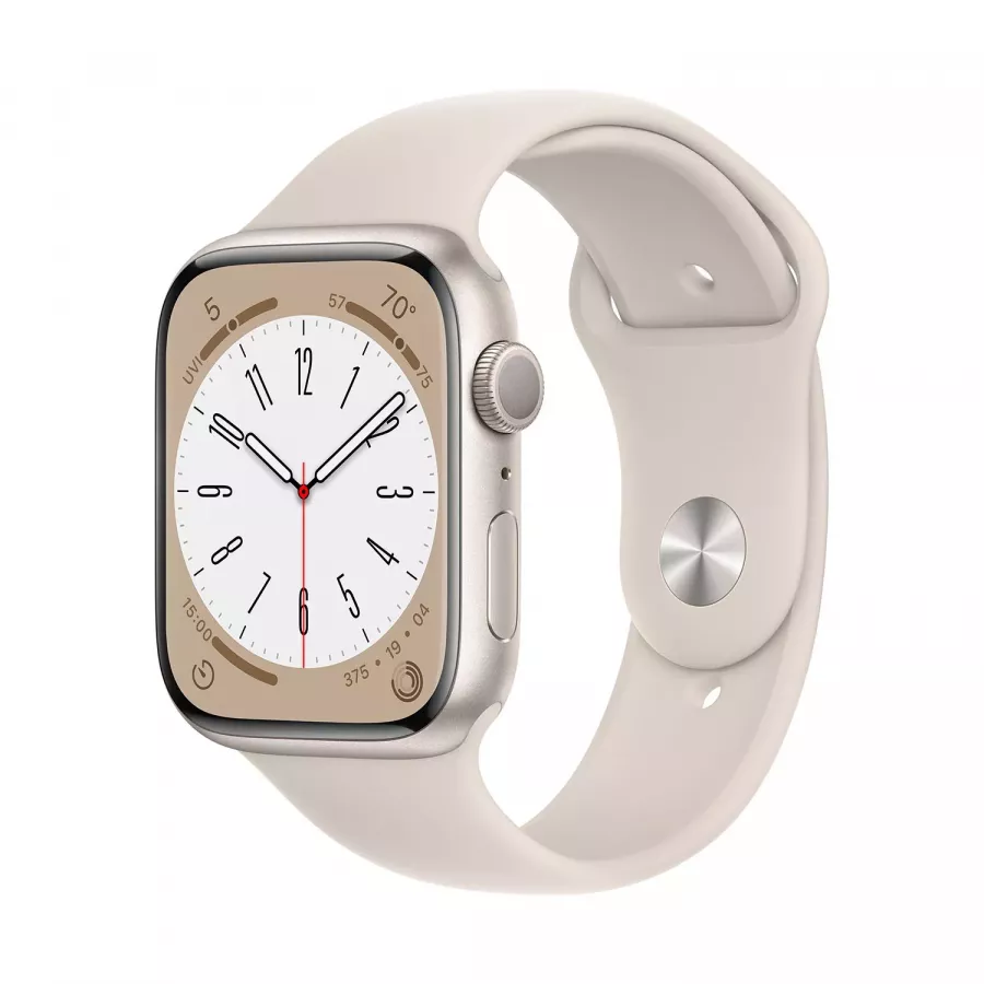 Apple Watch Series 8 45mm, алюминий «сияющая звезда», спортивный ремешок цвета «сияющая звезда». Вид 1