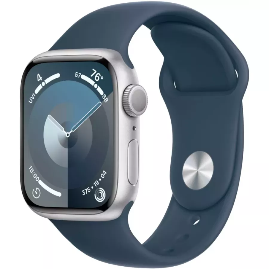 Купить Apple Watch Series 9 41mm, серебристый алюминий, спортивный ремешок Storm Blue в Сочи. Вид 1