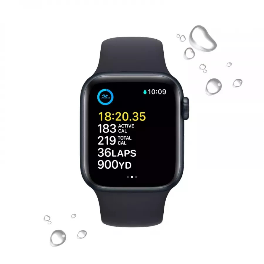 Apple Watch SE 2022 40mm, алюминий «тёмная ночь», спортивный ремешок цвета «тёмная ночь». Вид 3
