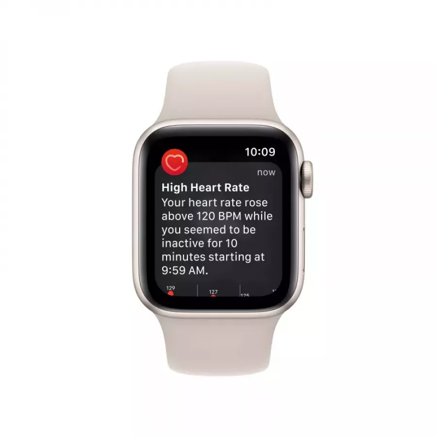 Apple Watch SE 2022 40mm, алюминий цвета «сияющая звезда», спортивный ремешок цвета «сияющая звезда». Вид 4