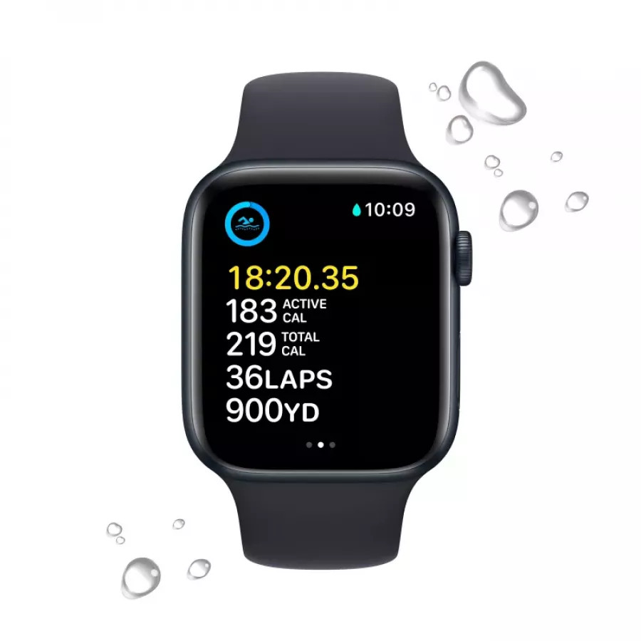 Apple Watch SE 2022 44mm, алюминий «тёмная ночь», спортивный ремешок цвета «тёмная ночь». Вид 3