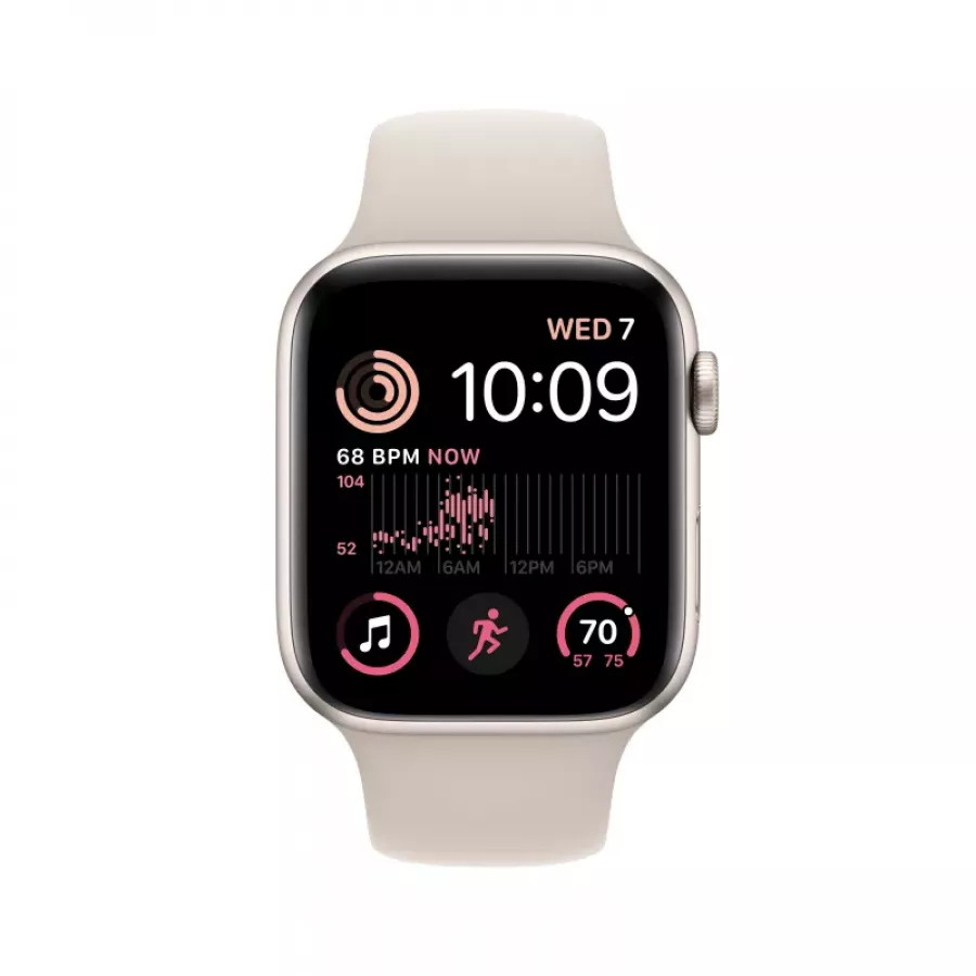 Apple Watch SE 2022 44mm, алюминий цвета «сияющая звезда», спортивный ремешок цвета «сияющая звезда». Вид 3