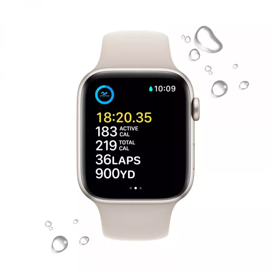 Apple Watch SE 2022 44mm, алюминий цвета «сияющая звезда», спортивный ремешок цвета «сияющая звезда». Вид 4