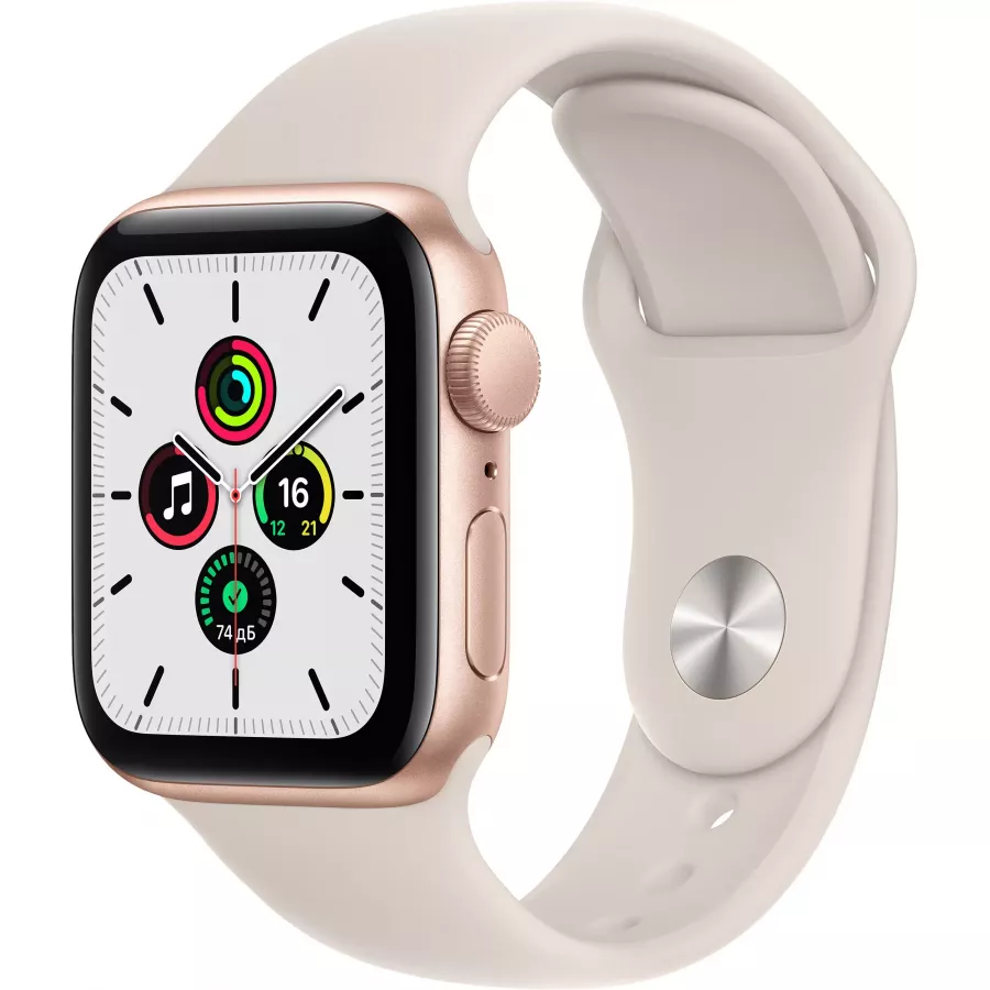 Купить Apple Watch SE 40mm, алюминий золотого цвета, спортивный ремешок цвета «сияющая звезда» в Сочи. Вид 1