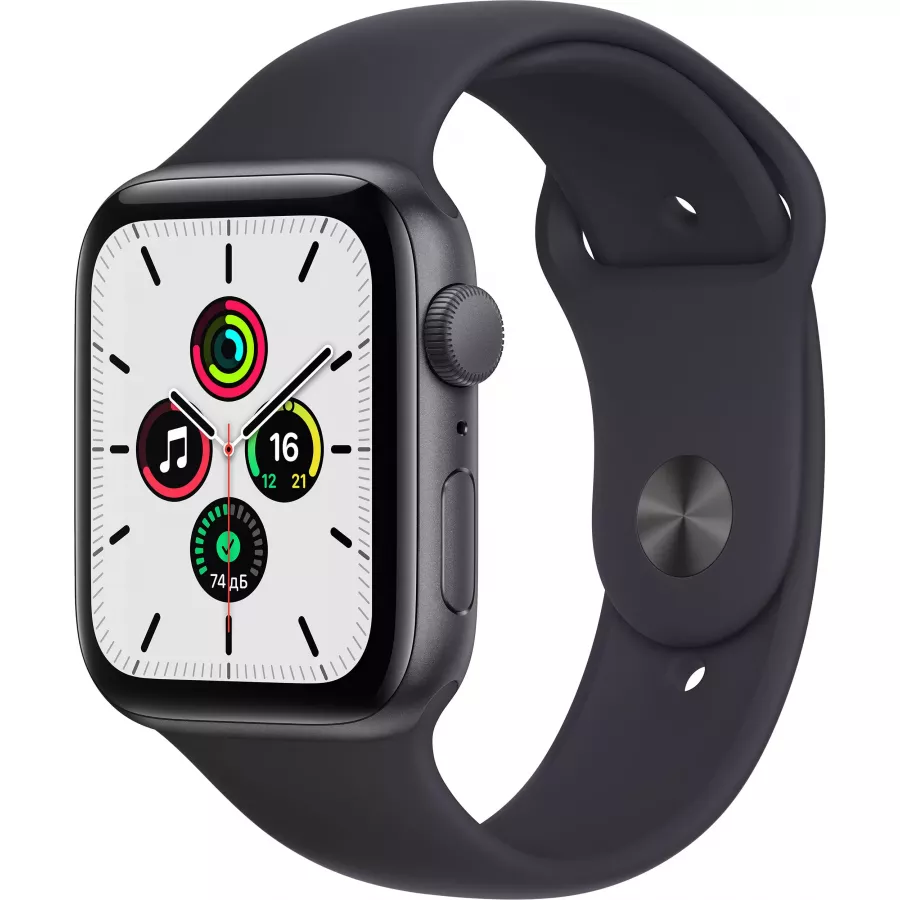 Купить Apple Watch SE 44mm, алюминий «серый космос», спортивный ремешок цвета «тёмная ночь» в Сочи. Вид 1