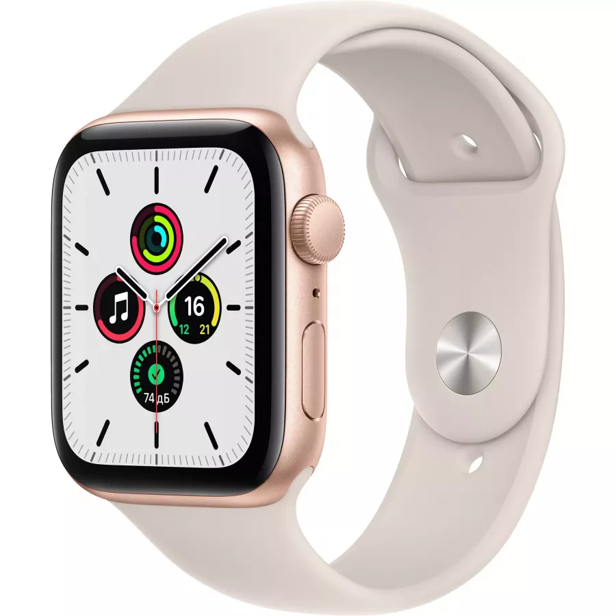 Купить Apple Watch SE 44mm, алюминий золотого цвета, спортивный ремешок цвета «сияющая звезда» в Сочи. Вид 1