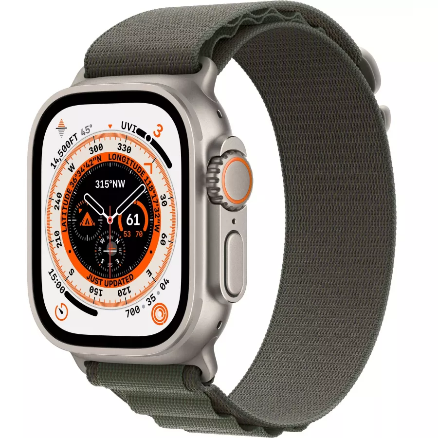 Apple Watch Ultra GPS, 49мм, корпус из титана, ремешок Alpine зеленого цвета, M. Вид 1