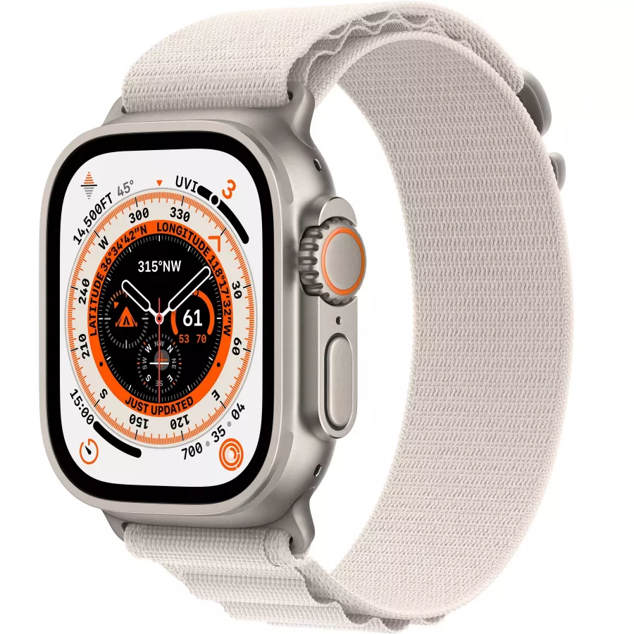 Apple Watch Ultra GPS, 49мм, корпус из титана, ремешок Alpine цвета «сияющая звезда», M. Вид 1