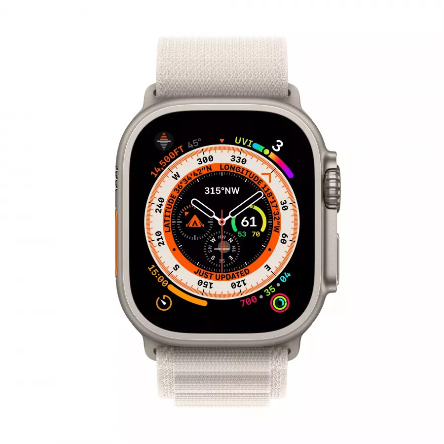 Apple Watch Ultra GPS, 49мм, корпус из титана, ремешок Alpine цвета «сияющая звезда», L. Вид 2
