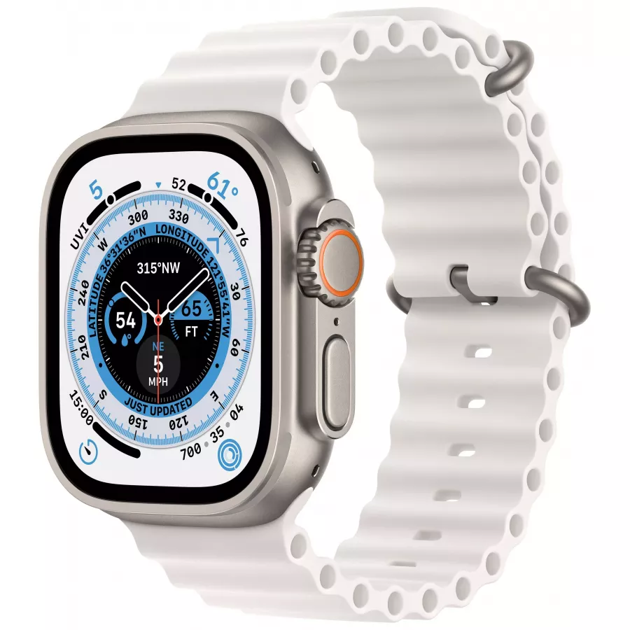 Купить Apple Watch Ultra GPS, 49мм, корпус из титана, ремешок Ocean белого цвета, One Size в Сочи. Вид 1