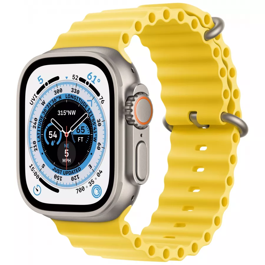 Купить Apple Watch Ultra GPS, 49мм, корпус из титана, ремешок Ocean желтого цвета, One Size в Сочи. Вид 1