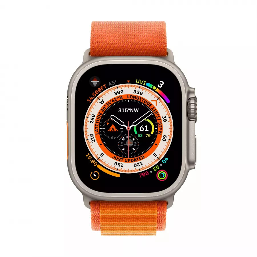 Apple Watch Ultra GPS, 49мм, корпус из титана, ремешок Alpine оранжевого цвета, L. Вид 2