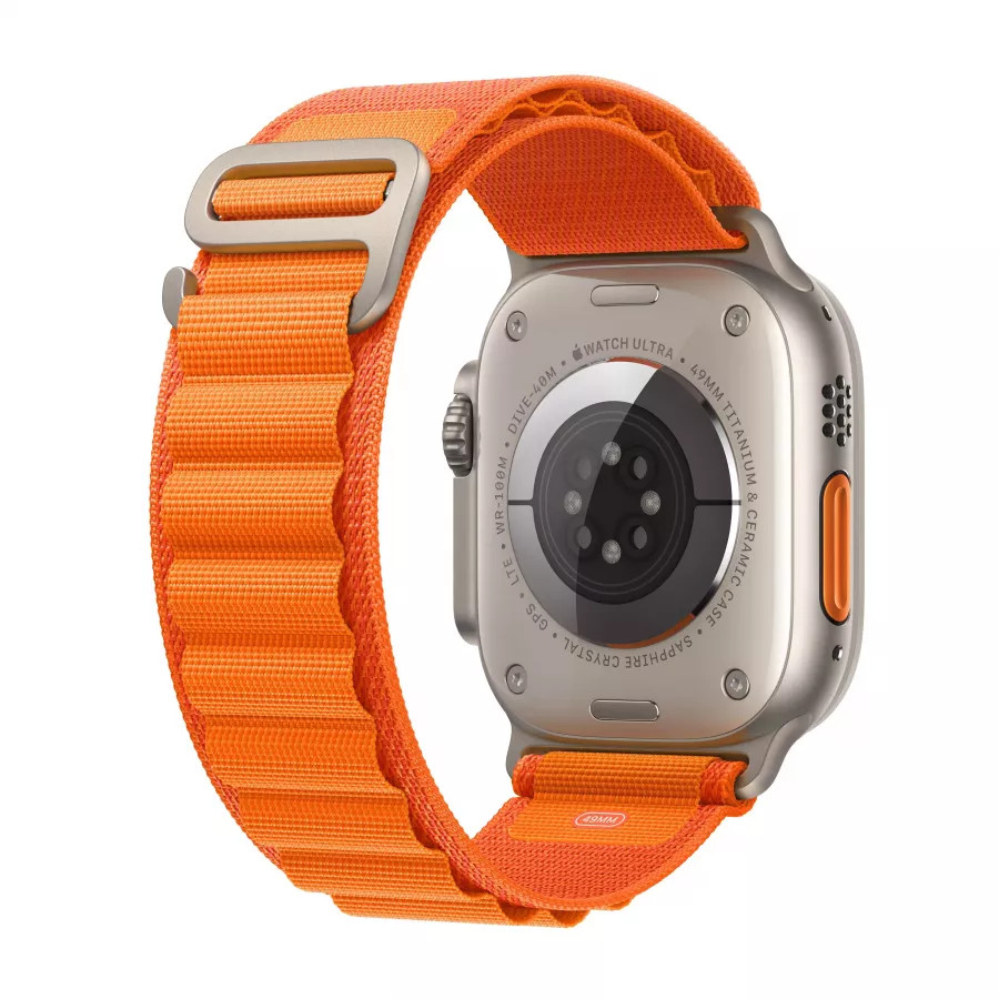 Apple Watch Ultra GPS, 49мм, корпус из титана, ремешок Alpine оранжевого цвета, L. Вид 3