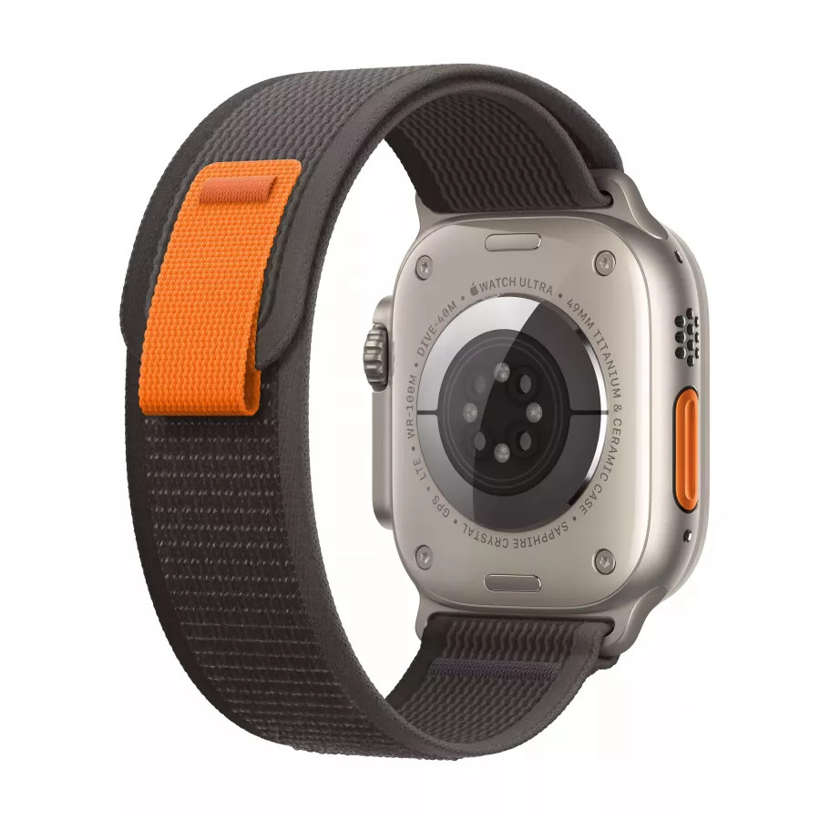 Apple Watch Ultra GPS, 49мм, корпус из титана, ремешок Trail черно-серого цвета, M/L. Вид 3