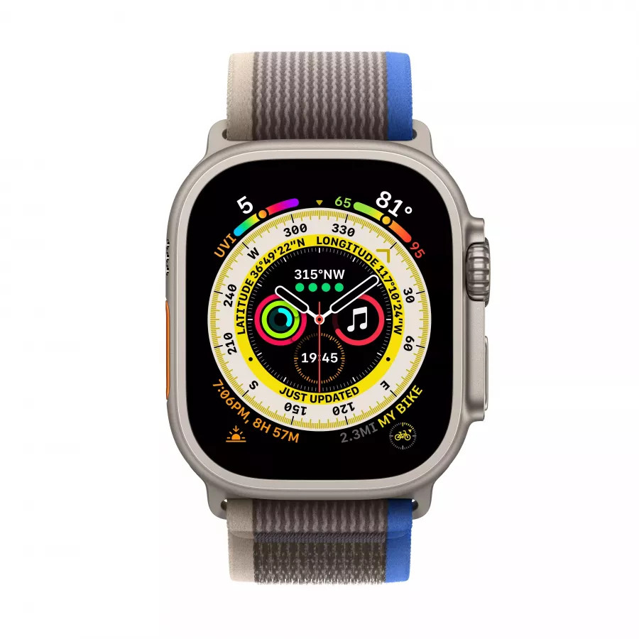 Apple Watch Ultra GPS, 49мм, корпус из титана, ремешок Trail сине-серого цвета, S/M. Вид 2