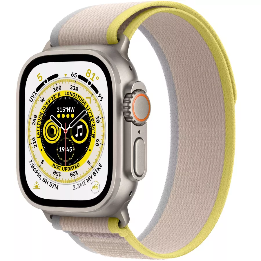 Apple Watch Ultra GPS, 49мм, корпус из титана, ремешок Trail желто-бежевого цвета, M/L. Вид 1