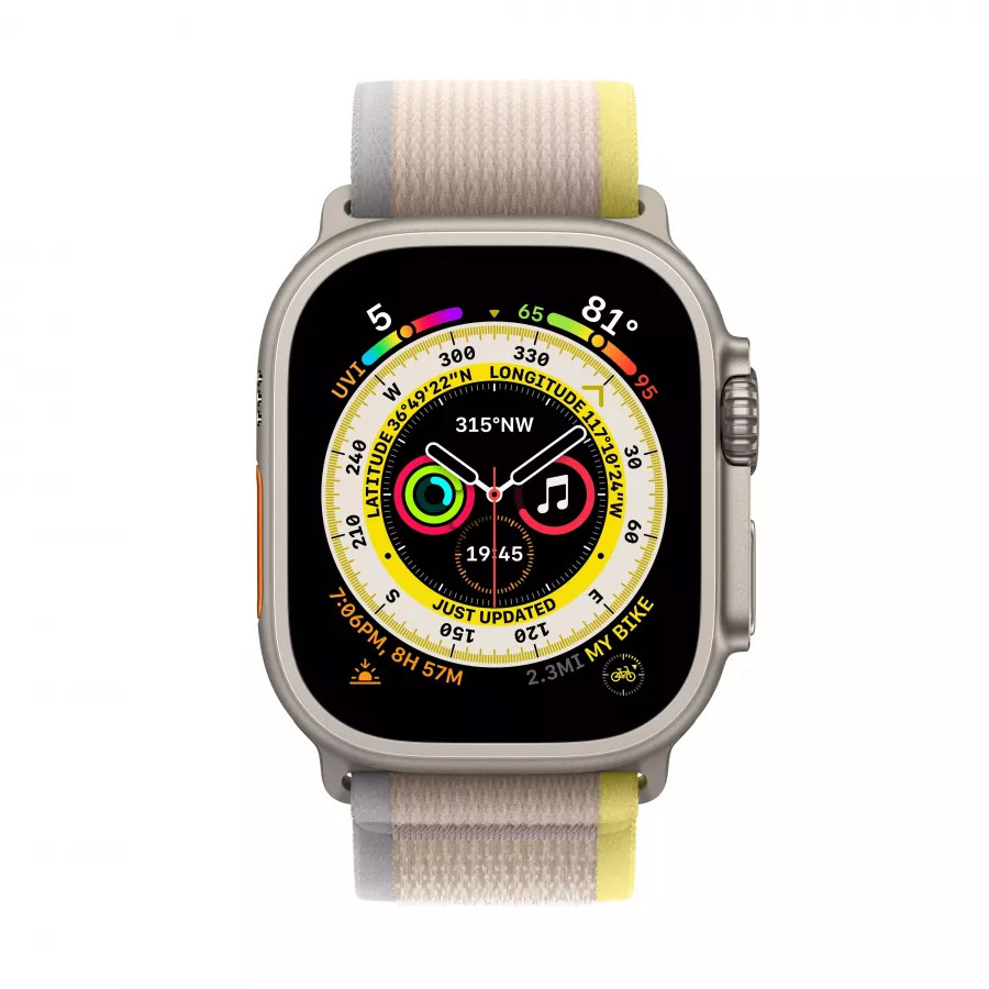 Apple Watch Ultra GPS, 49мм, корпус из титана, ремешок Trail желто-бежевого цвета, M/L. Вид 2