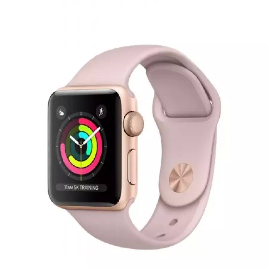 Apple Watch Sport Series 3 38mm, золотистый алюминий, спортивный ремешок цвета «розовый песок». Вид 1