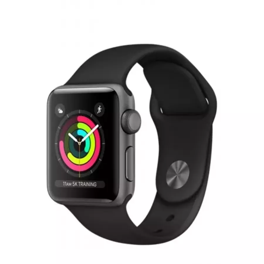 Купить Apple Watch Sport Series 3 38mm, алюминий «серый космос», спортивный ремешок чёрного цвета в Сочи. Вид 1