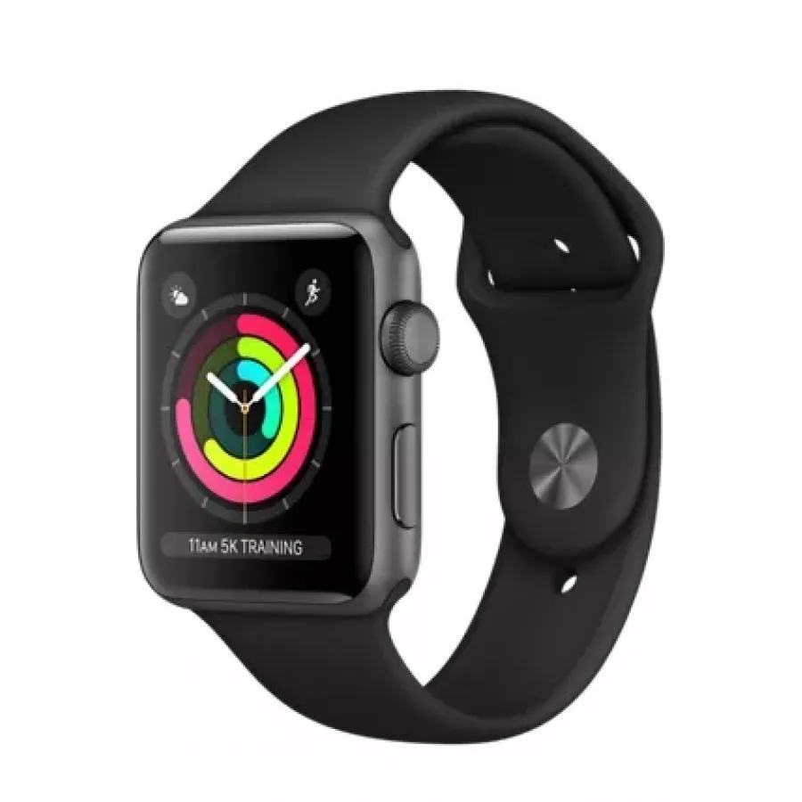 Купить Apple Watch Sport Series 3 42mm, алюминий «серый космос», спортивный ремешок чёрного цвета в Сочи. Вид 1