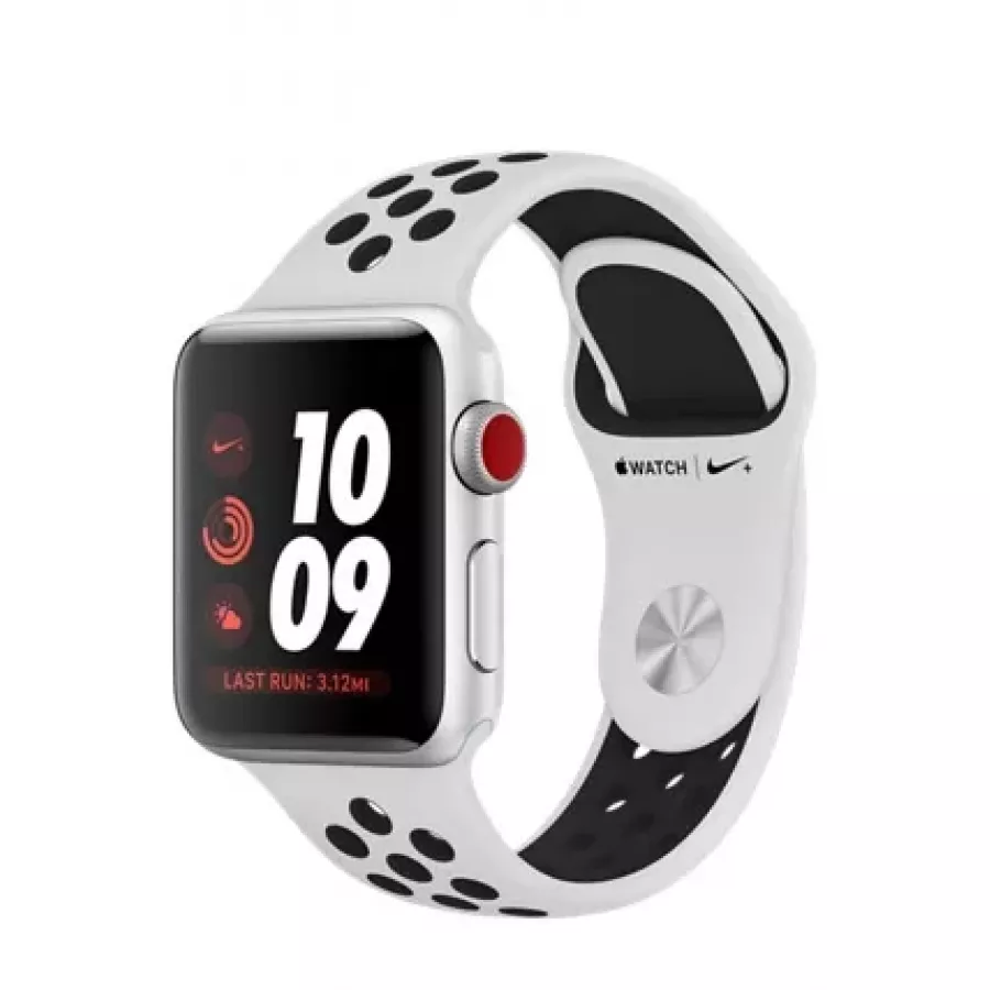 Купить Apple Watch Nike+ CELLULAR 38mm, серебристый алюминий, спортивный ремешок Nike цвета «чистая платина/чёрный» в Сочи. Вид 1