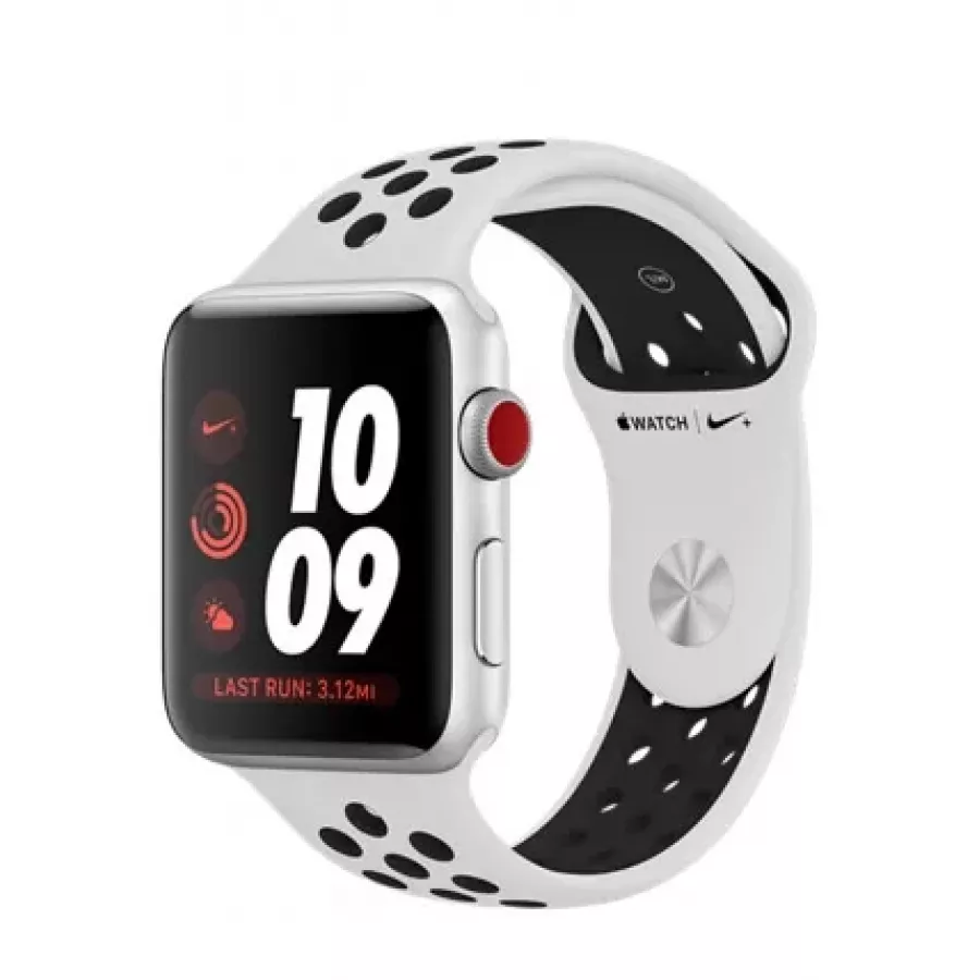 Купить Apple Watch Nike+ CELLULAR 42mm, серебристый алюминий, спортивный ремешок Nike цвета «чистая платина/чёрный» в Сочи. Вид 1