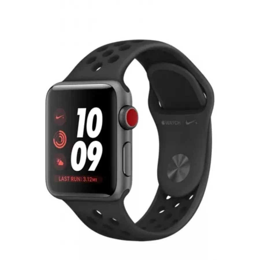 Купить Apple Watch Nike+ CELLULAR 38mm, алюминий «серый космос», спортивный ремешок Nike цвета «антрацитовый/чёрный» в Сочи. Вид 1