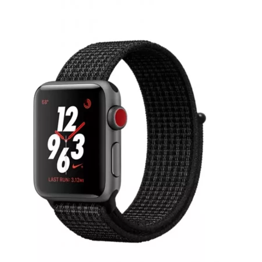 Купить Apple Watch Nike+ CELLULAR 38mm, алюминий «серый космос», ремешок Nike из плетеного нейлона цвета «чистая платина/чёрный» в Сочи. Вид 1