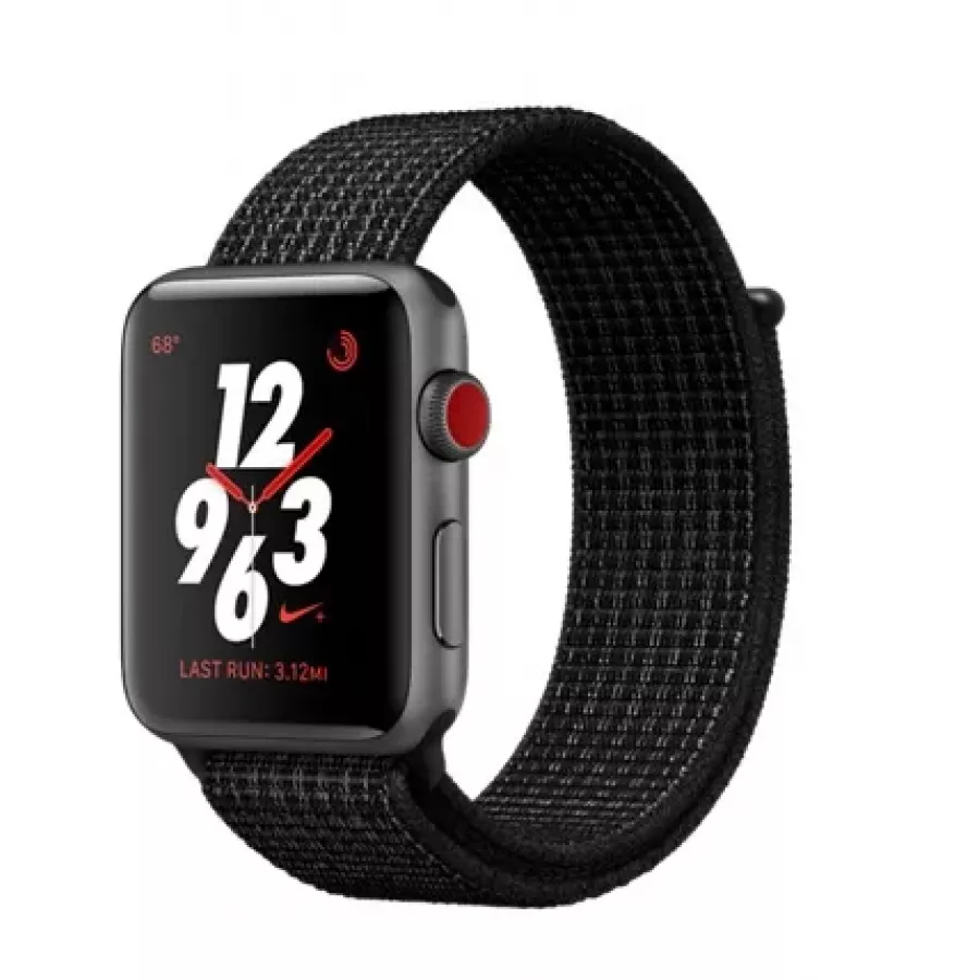 Apple Watch Nike+ CELLULAR 42mm, алюминий «серый космос», ремешок Nike из плетеного нейлона цвета «чистая платина/чёрный». Вид 1