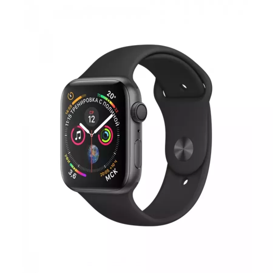 Купить Apple Watch Series 4 44mm, алюминий цвета «серый космос», спортивный ремешок черного цвета в Сочи. Вид 1