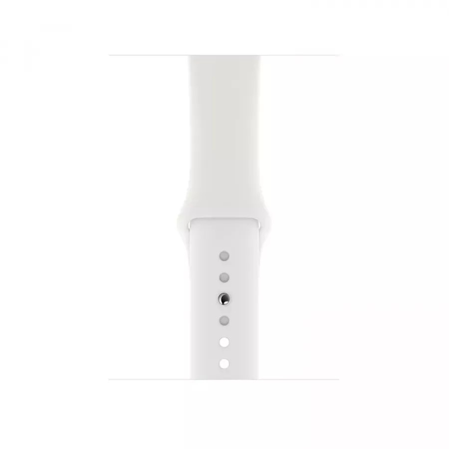 Apple Watch Series 5 44mm, серебристый алюминий, спортивный ремешок белого цвета. Вид 3