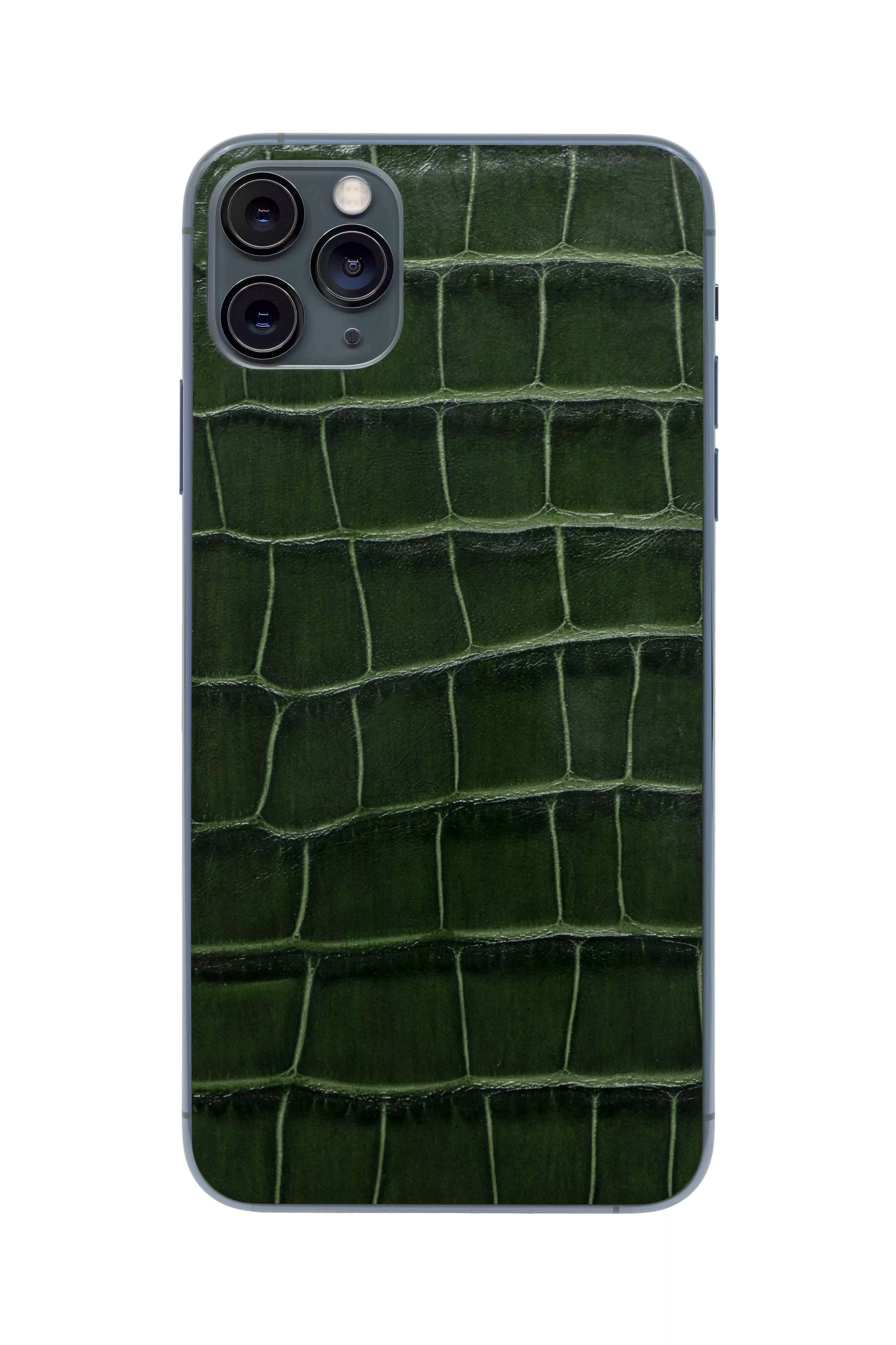 Купить Защитная наклейка из натуральной кожи для iPhone 11 Pro Max, Вид Темно-зеленый в Сочи. Вид 1