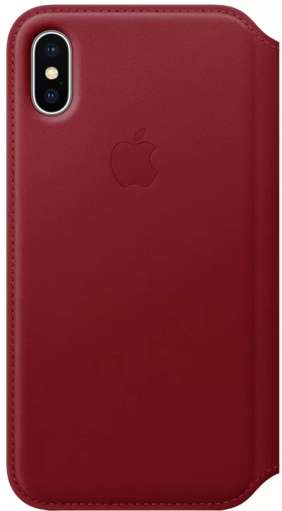 Кожаный чехол Apple Leather Folio для iPhone X - Красный (PRODUCT RED). Вид 1
