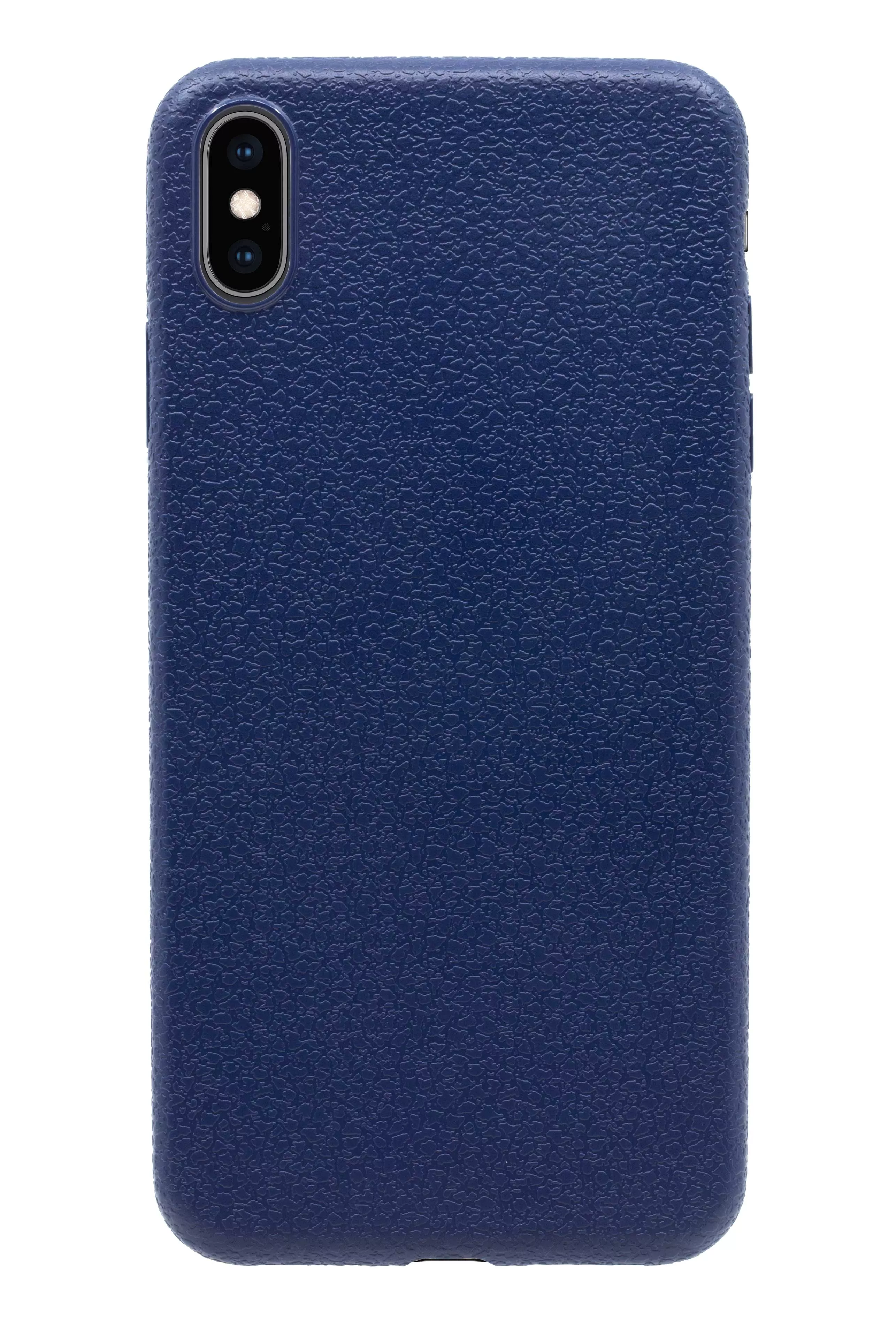 Чехол прорезиненный с тиснением под кожу для iPhone XS Max - Темно-синий. Вид 1