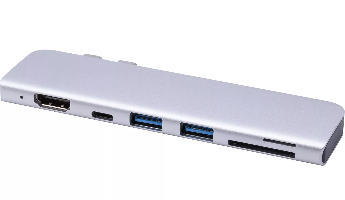 Адаптер USB-C Hub 2USB 3.0, HDMI, 1USB-C PD, SD, TF для MacBook, Серебристый. Вид 1