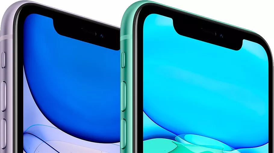 iPhone 11 в фиолетовом и зеленом цвете