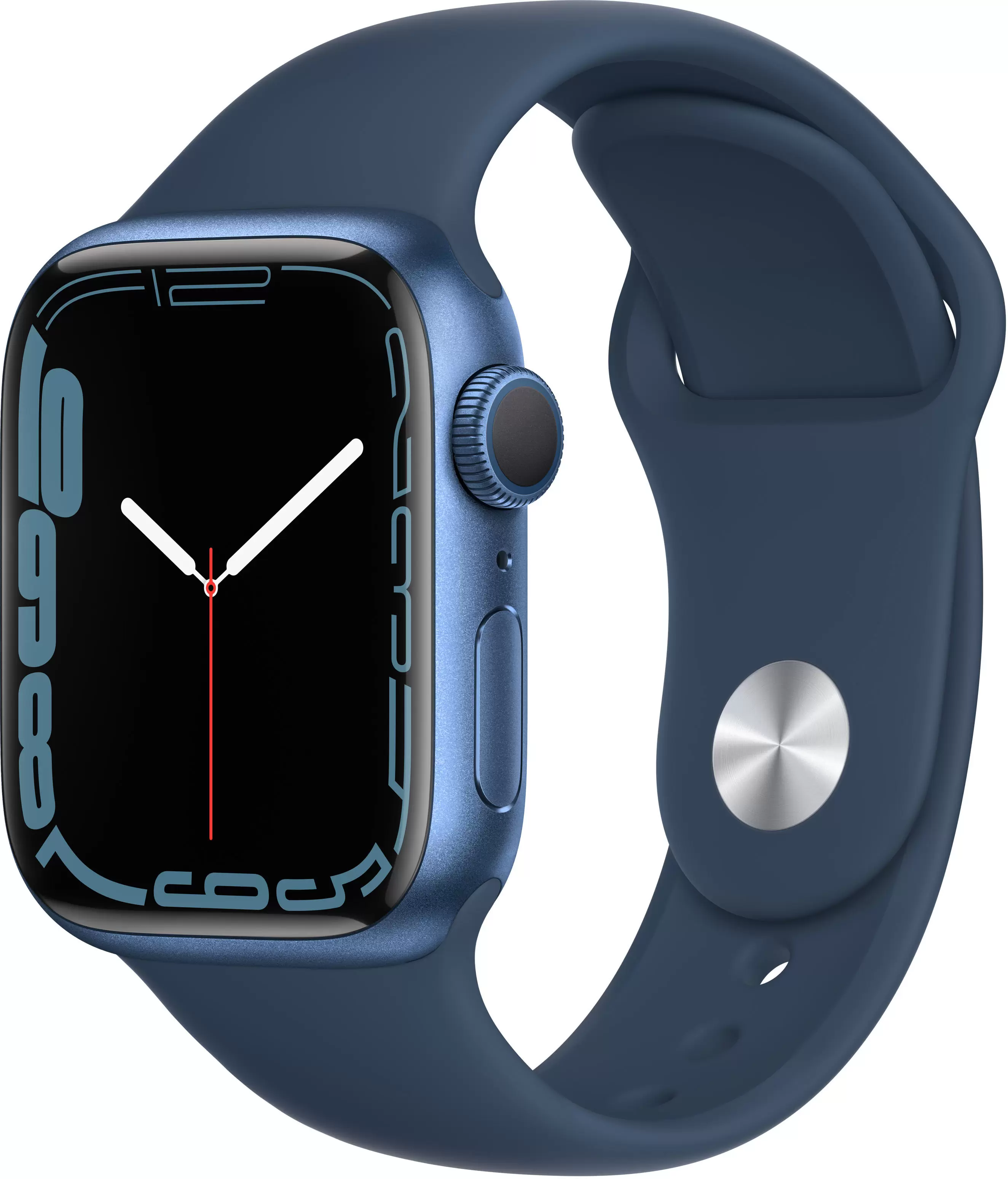 Apple Watch Series 7 41mm, алюминий синего цвета, спортивный ремешок цвета «синий омут». Вид 1