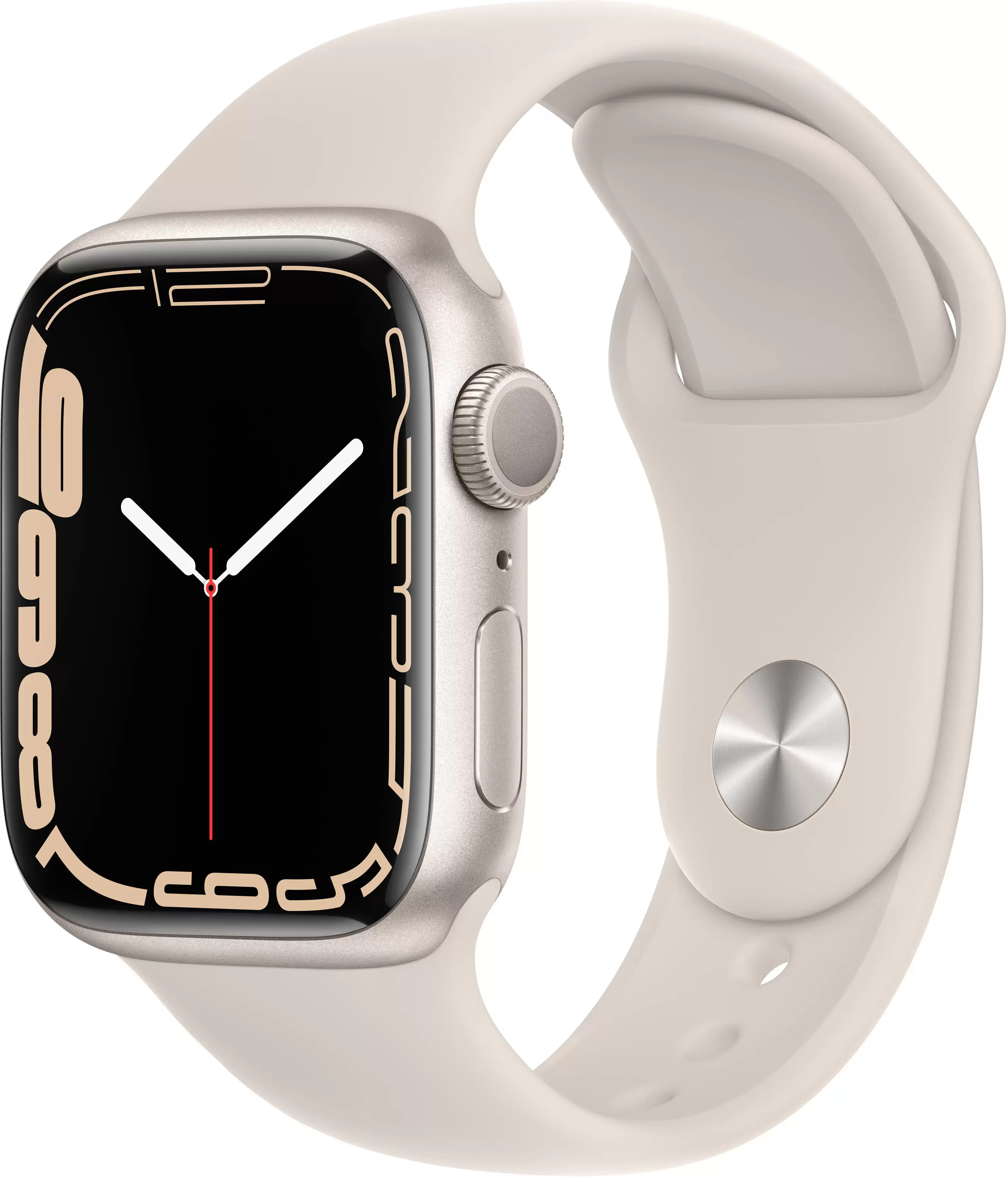 Apple Watch Series 7 41mm, алюминий «сияющая звезда», спортивный ремешок цвета «сияющая звезда». Вид 1