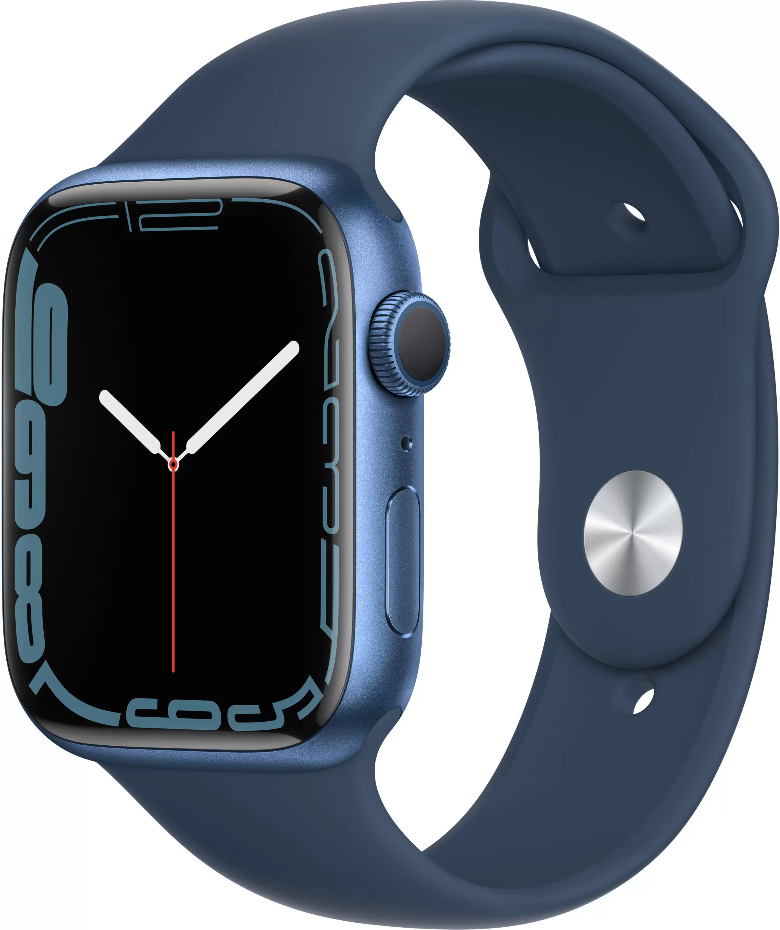 Apple Watch Series 7 45mm, алюминий синего цвета, спортивный ремешок цвета «синий омут». Вид 1