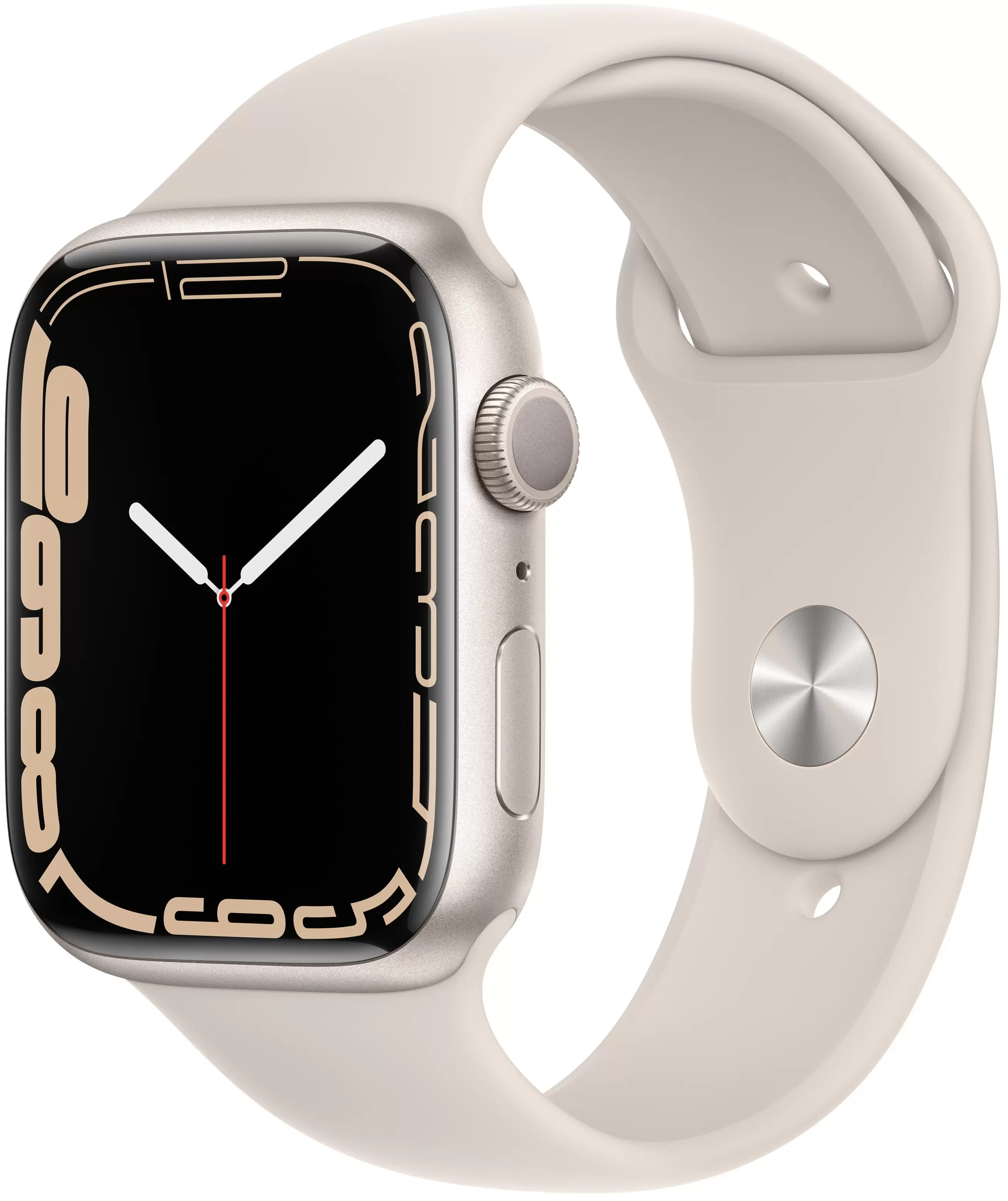 Apple Watch Series 7 45mm, алюминий «сияющая звезда», спортивный ремешок цвета «сияющая звезда». Вид 1