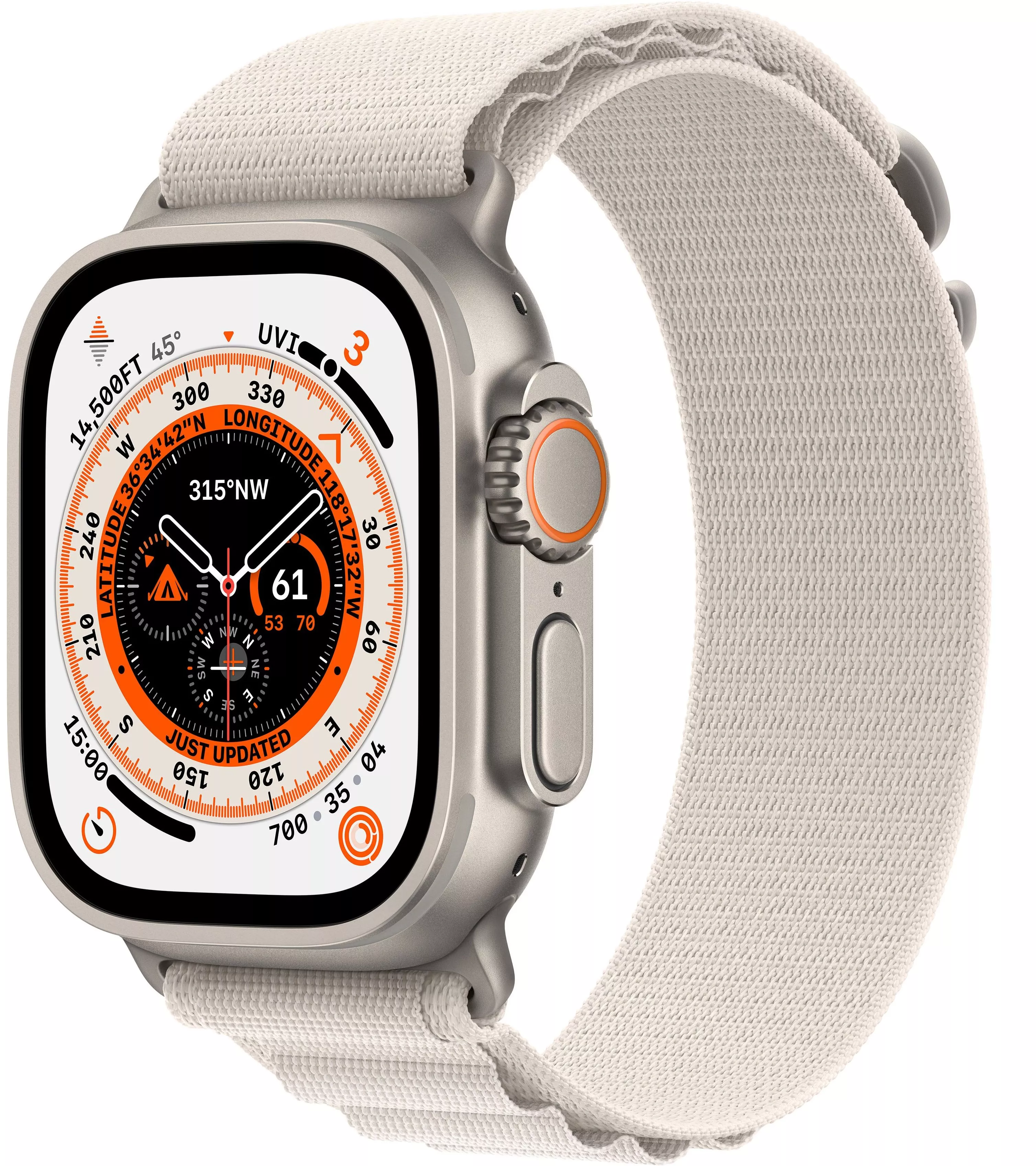 Apple Watch Ultra GPS, 49мм, корпус из титана, ремешок Alpine цвета «сияющая звезда», L. Вид 1