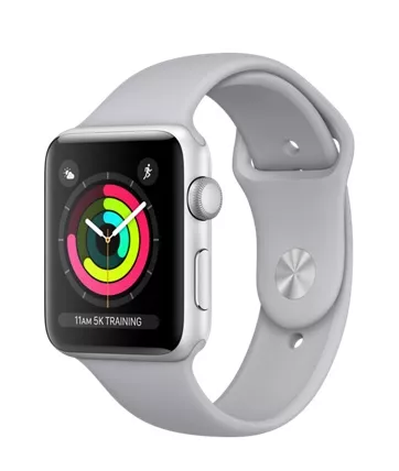 Apple Watch Sport Series 3 42mm, серебристый алюминий, спортивный ремешок дымчатого цвета. Вид 1