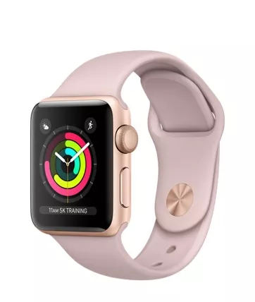 Apple Watch Sport Series 3 38mm, золотистый алюминий, спортивный ремешок цвета «розовый песок». Вид 1