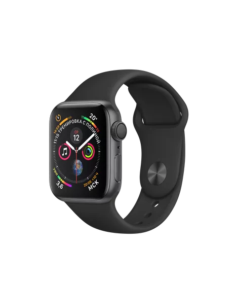 Apple Watch Series 4 40mm, алюминий цвета «серый космос», спортивный ремешок черного цвета. Вид 1