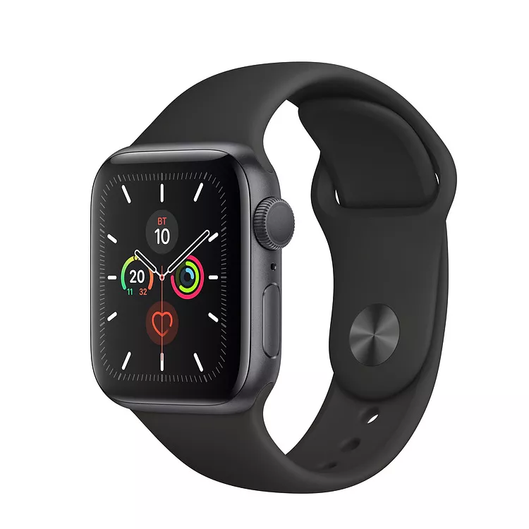 Apple Watch Series 5 40mm, алюминий цвета «серый космос», спортивный ремешок черного цвета. Вид 1