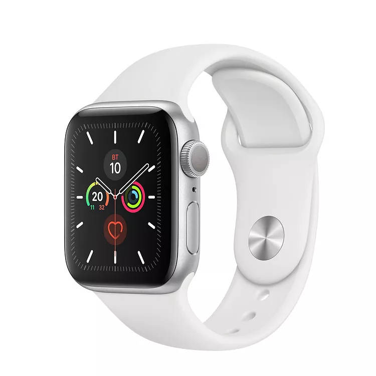 Купить Apple Watch Series 5 40mm, серебристый алюминий, спортивный ремешок белого цвета в Сочи. Вид 1